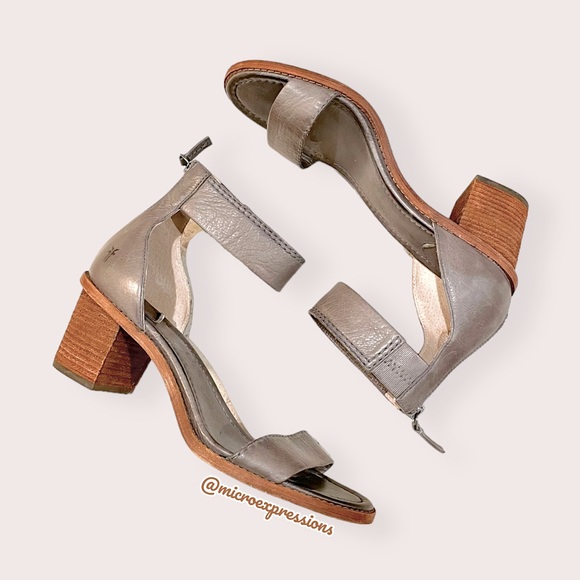 Frye Brielle Grey Strap Wood Heeled Sandal Summer Spring Formal Casual Low Heel - Picture 14 of 14